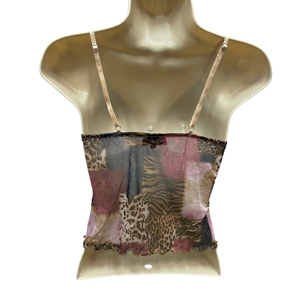 Edikted Mixed Animal Print Mesh Camisole Top Brown Pink Patchwork Small - Picture 3 of 7